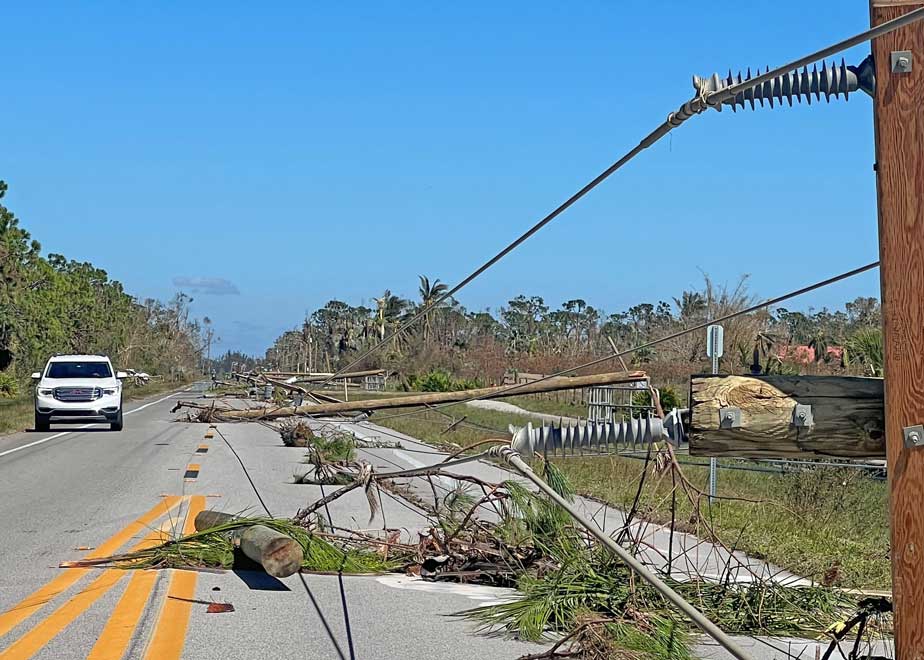 Power poles in the road in St. James City